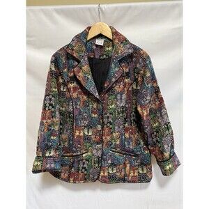 Parsley & Sage Tapestry Jacket M Cat Lady  Blazer  Artsy Boho Cottage Vintage